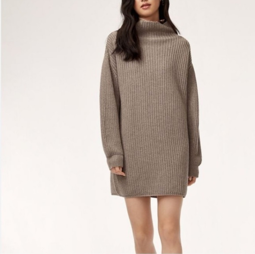 Wilfred Taupe Ribbed Turtleneck Sweater Dress